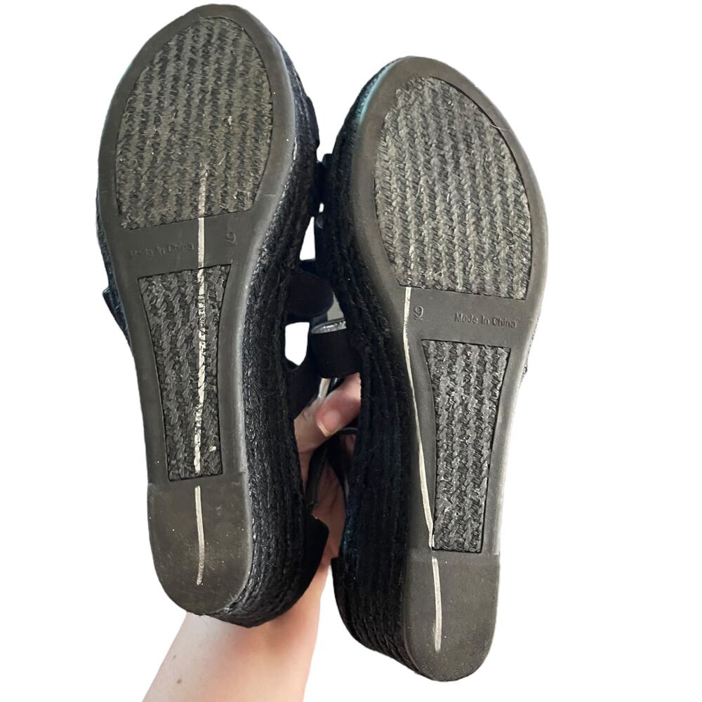 Ralph Lauren Black Espadrille Kelcie Cotton Linen Wedge Size 9 - Picture 8 of 8